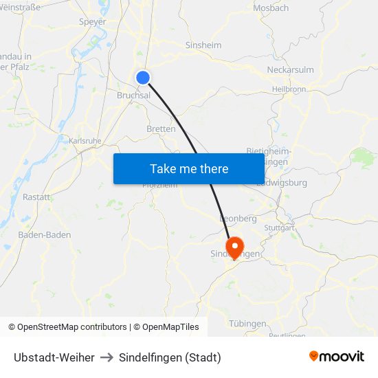 Ubstadt-Weiher to Sindelfingen (Stadt) map