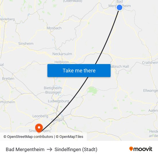 Bad Mergentheim to Sindelfingen (Stadt) map