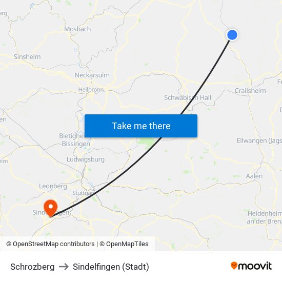 Schrozberg to Sindelfingen (Stadt) map