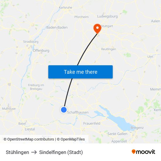 Stühlingen to Sindelfingen (Stadt) map