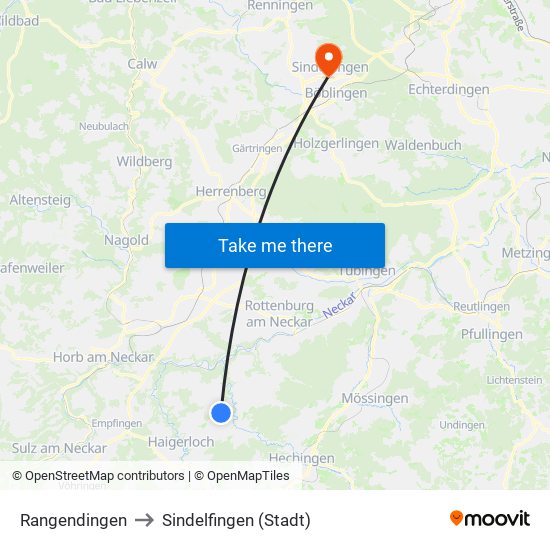 Rangendingen to Sindelfingen (Stadt) map