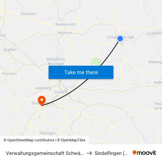 Verwaltungsgemeinschaft Schwäbisch Hall to Sindelfingen (Stadt) map