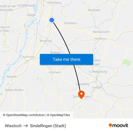 Wiesloch to Sindelfingen (Stadt) map