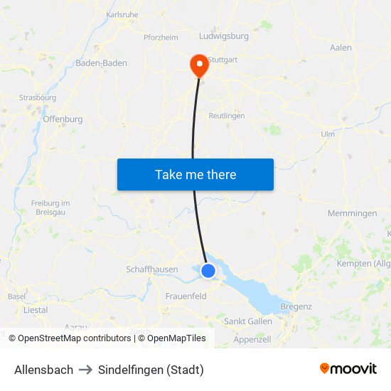 Allensbach to Sindelfingen (Stadt) map