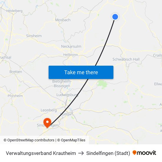 Verwaltungsverband Krautheim to Sindelfingen (Stadt) map