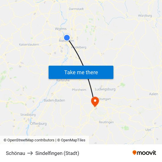 Schönau to Sindelfingen (Stadt) map