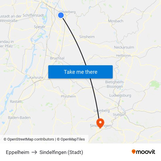 Eppelheim to Sindelfingen (Stadt) map