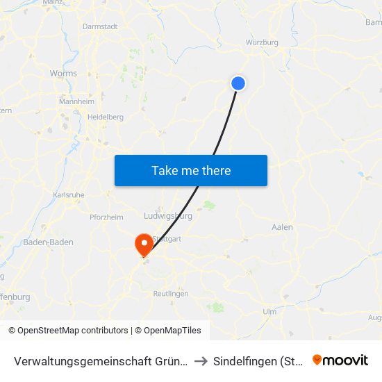 Verwaltungsgemeinschaft Grünsfeld to Sindelfingen (Stadt) map