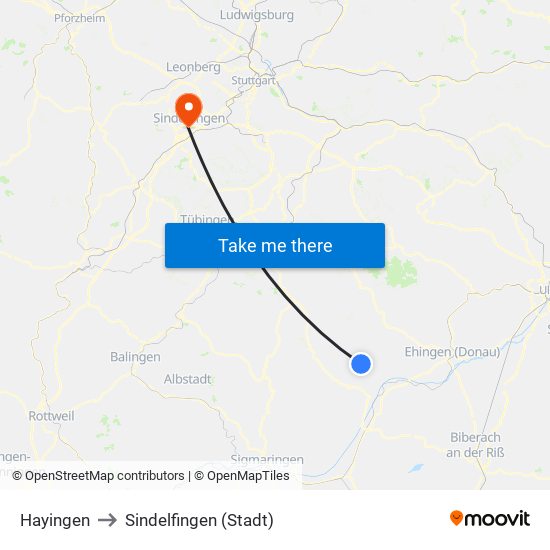 Hayingen to Sindelfingen (Stadt) map