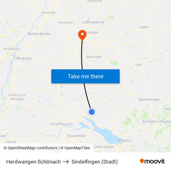 Herdwangen-Schönach to Sindelfingen (Stadt) map