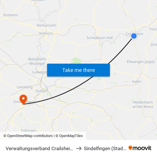 Verwaltungsverband Crailsheim to Sindelfingen (Stadt) map