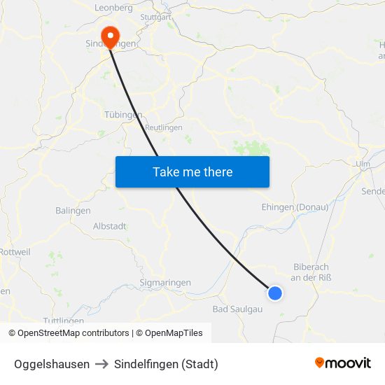 Oggelshausen to Sindelfingen (Stadt) map