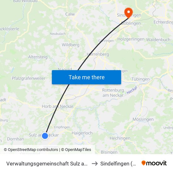 Verwaltungsgemeinschaft Sulz am Neckar to Sindelfingen (Stadt) map