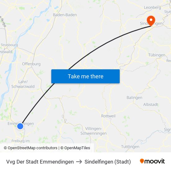 Vvg Der Stadt Emmendingen to Sindelfingen (Stadt) map