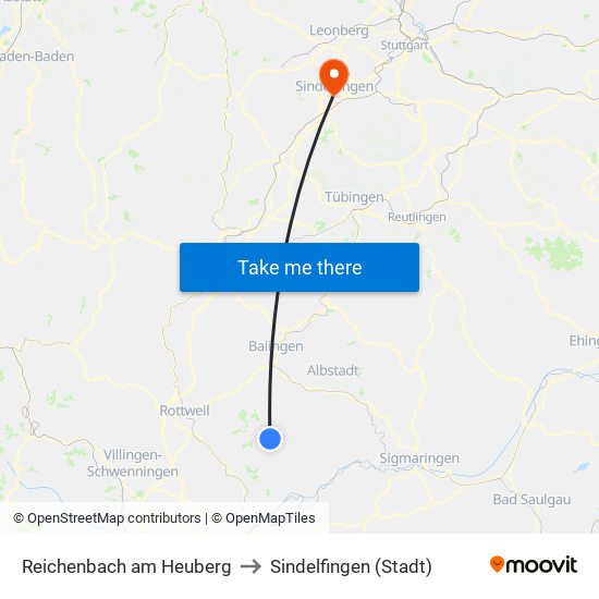Reichenbach am Heuberg to Sindelfingen (Stadt) map