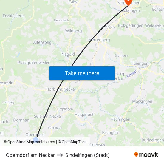 Oberndorf am Neckar to Sindelfingen (Stadt) map