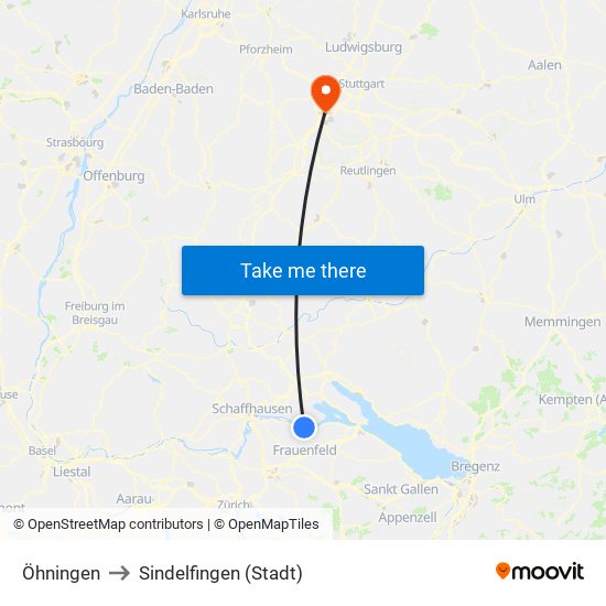 Öhningen to Sindelfingen (Stadt) map