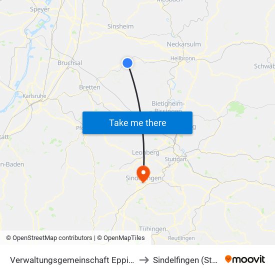 Verwaltungsgemeinschaft Eppingen to Sindelfingen (Stadt) map