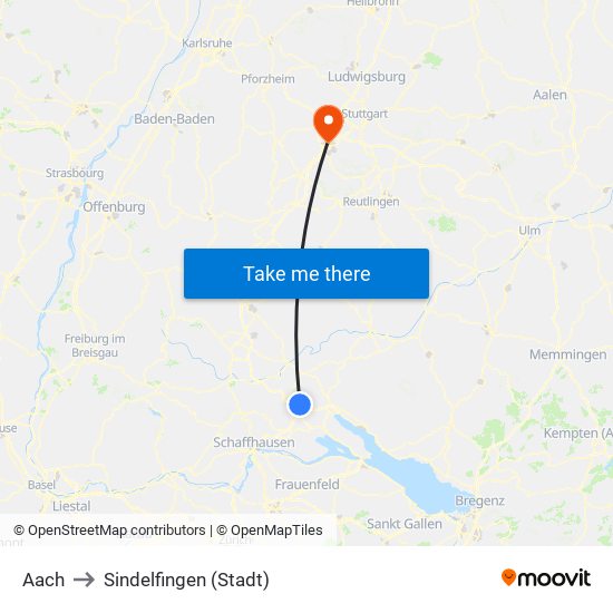 Aach to Sindelfingen (Stadt) map