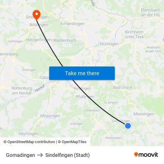 Gomadingen to Sindelfingen (Stadt) map