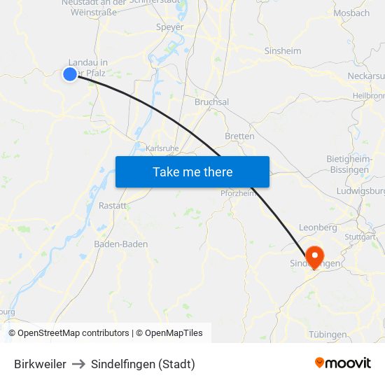 Birkweiler to Sindelfingen (Stadt) map