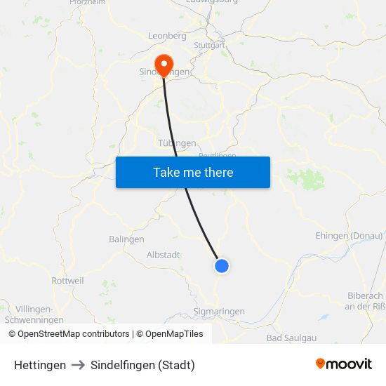 Hettingen to Sindelfingen (Stadt) map