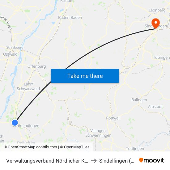 Verwaltungsverband Nördlicher Kaiserstuhl to Sindelfingen (Stadt) map