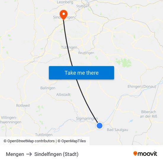 Mengen to Sindelfingen (Stadt) map