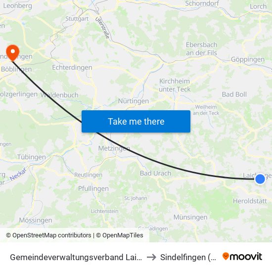 Gemeindeverwaltungsverband Laichinger Alb to Sindelfingen (Stadt) map