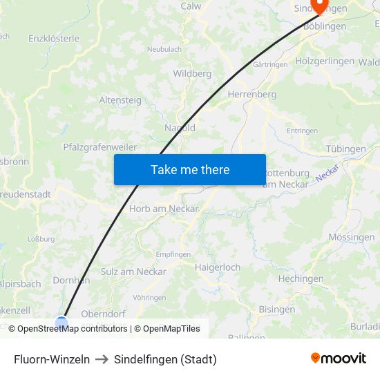 Fluorn-Winzeln to Sindelfingen (Stadt) map