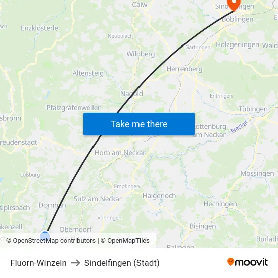 Fluorn-Winzeln to Sindelfingen (Stadt) map