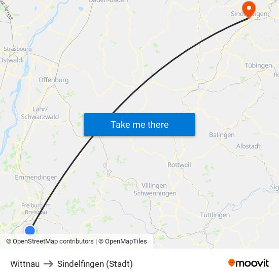 Wittnau to Sindelfingen (Stadt) map