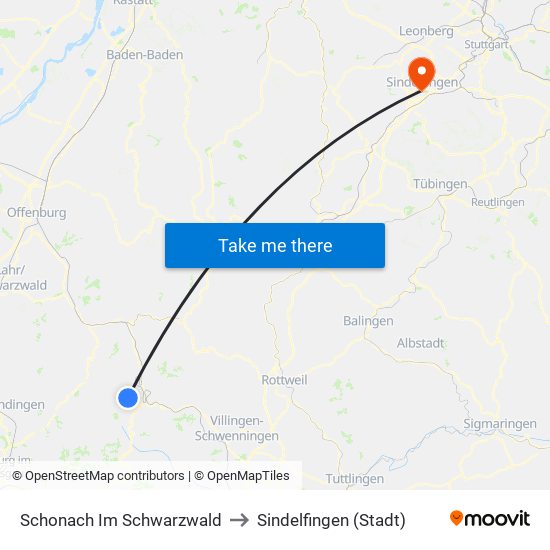 Schonach Im Schwarzwald to Sindelfingen (Stadt) map