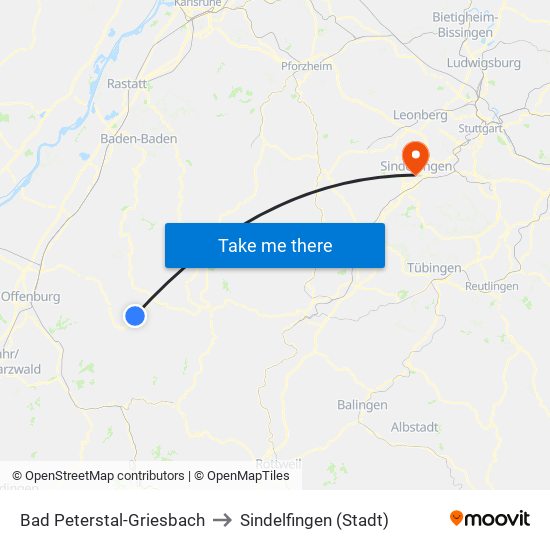 Bad Peterstal-Griesbach to Sindelfingen (Stadt) map