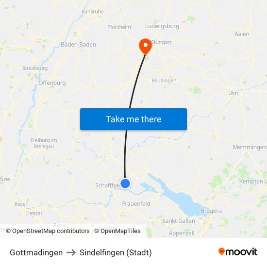 Gottmadingen to Sindelfingen (Stadt) map