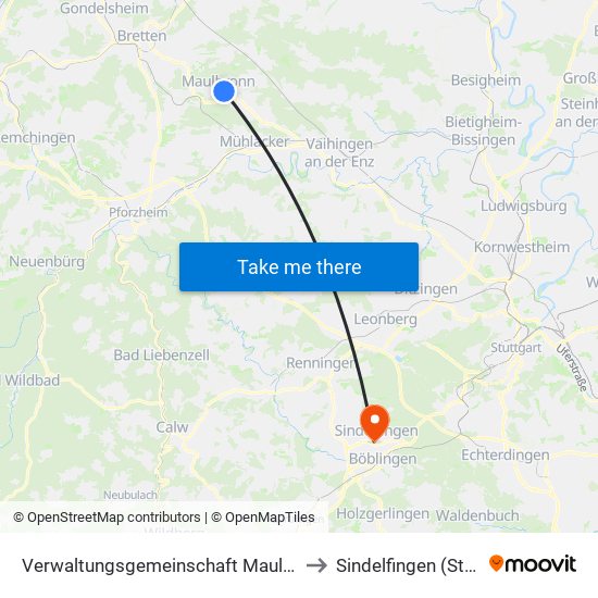 Verwaltungsgemeinschaft Maulbronn to Sindelfingen (Stadt) map