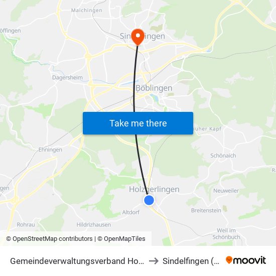 Gemeindeverwaltungsverband Holzgerlingen to Sindelfingen (Stadt) map