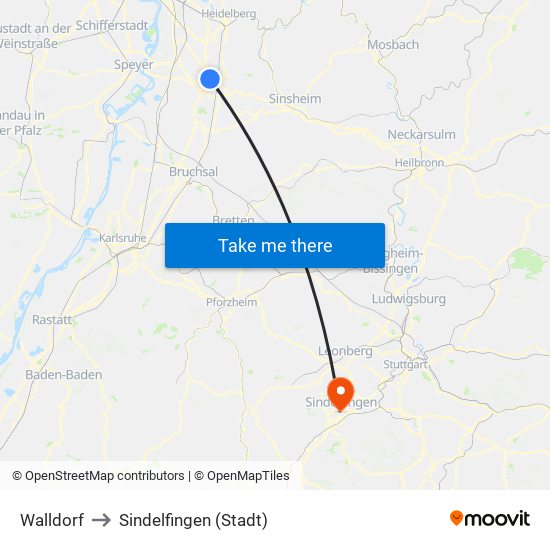 Walldorf to Sindelfingen (Stadt) map