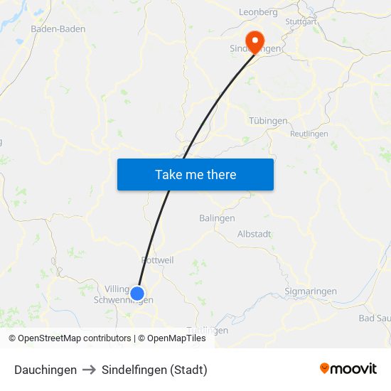 Dauchingen to Sindelfingen (Stadt) map