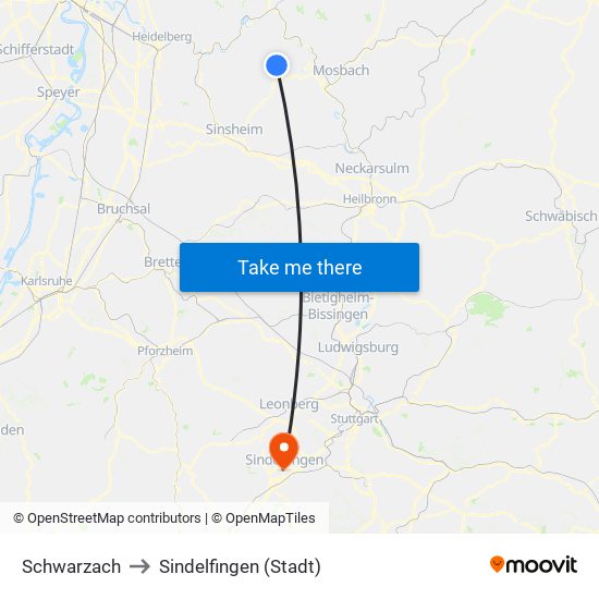 Schwarzach to Sindelfingen (Stadt) map