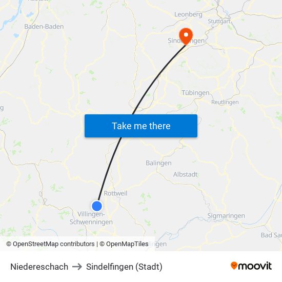 Niedereschach to Sindelfingen (Stadt) map