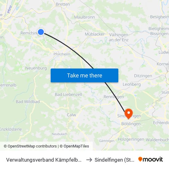 Verwaltungsverband Kämpfelbachtal to Sindelfingen (Stadt) map