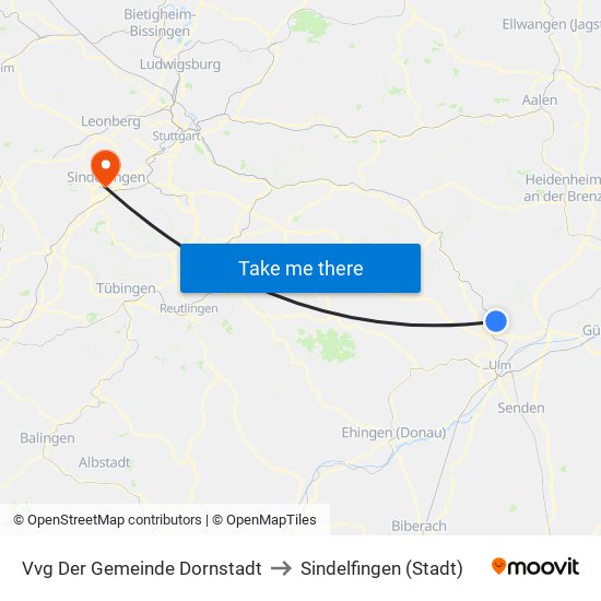 Vvg Der Gemeinde Dornstadt to Sindelfingen (Stadt) map