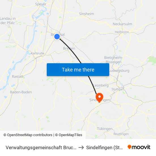 Verwaltungsgemeinschaft Bruchsal to Sindelfingen (Stadt) map
