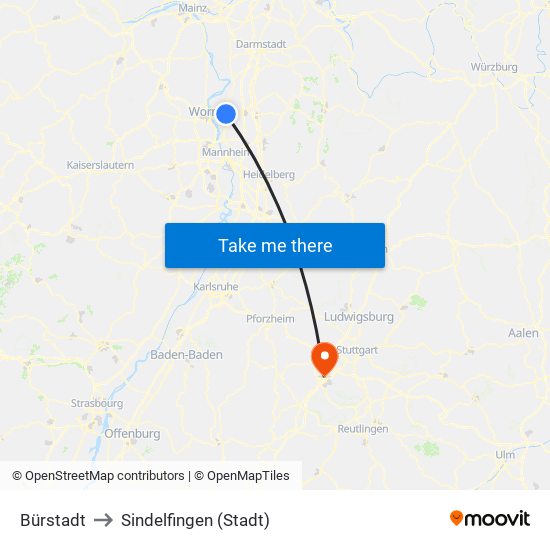 Bürstadt to Sindelfingen (Stadt) map