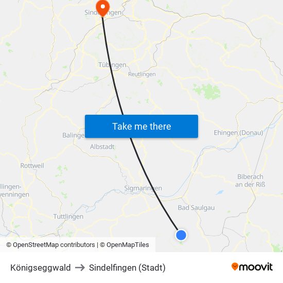 Königseggwald to Sindelfingen (Stadt) map