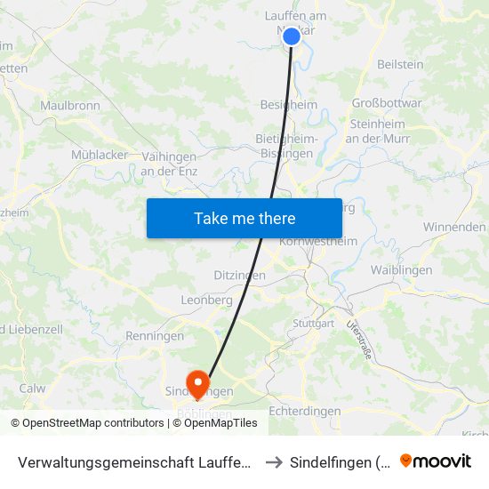 Verwaltungsgemeinschaft Lauffen am Neckar to Sindelfingen (Stadt) map