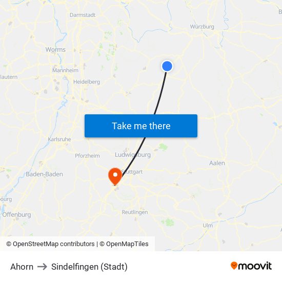 Ahorn to Sindelfingen (Stadt) map