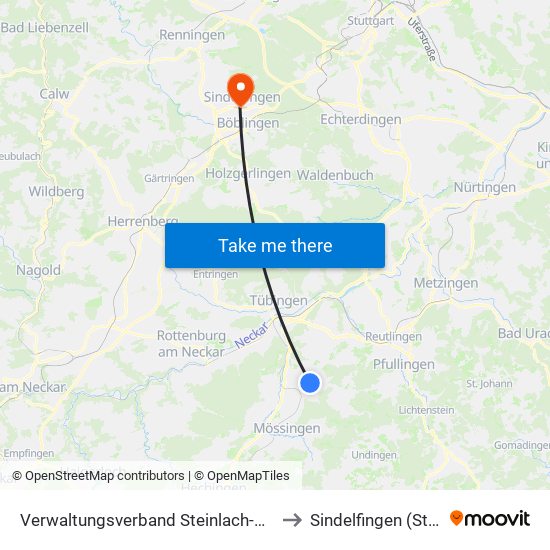 Verwaltungsverband Steinlach-Wiesaz to Sindelfingen (Stadt) map