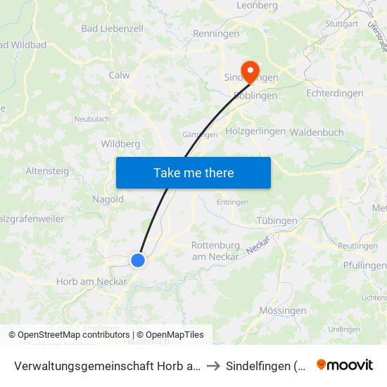 Verwaltungsgemeinschaft Horb am Neckar to Sindelfingen (Stadt) map